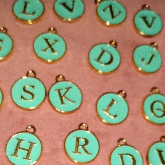 🪷 SALE Any Initials Personalized Earrings Aqua Blue Enamel Gold Initial Charms - Picture 8 of 10